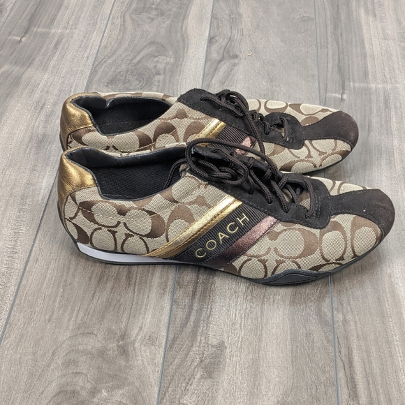 Coach Jayme Sneakers Monogram Gold Brown Sz 8